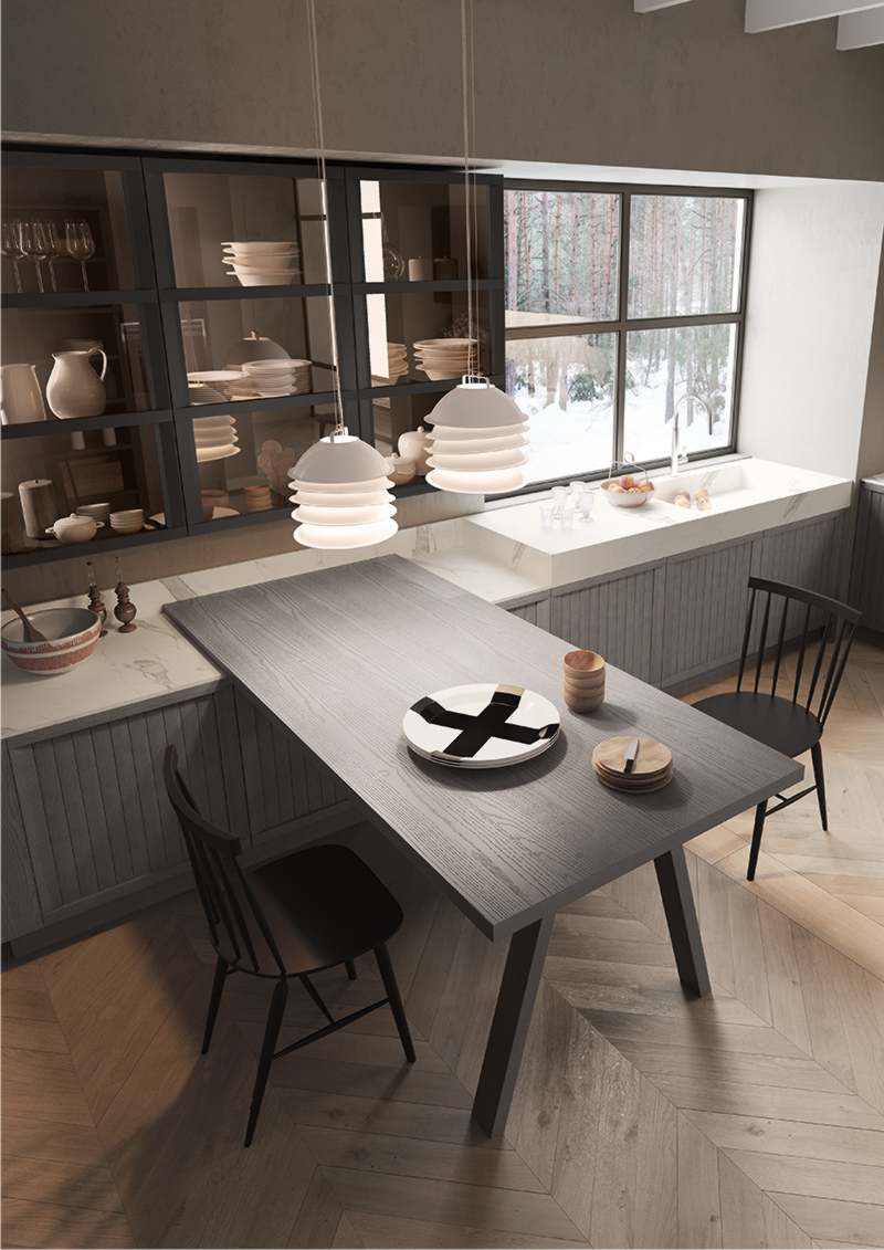 tavolo moderno e pensili fringe