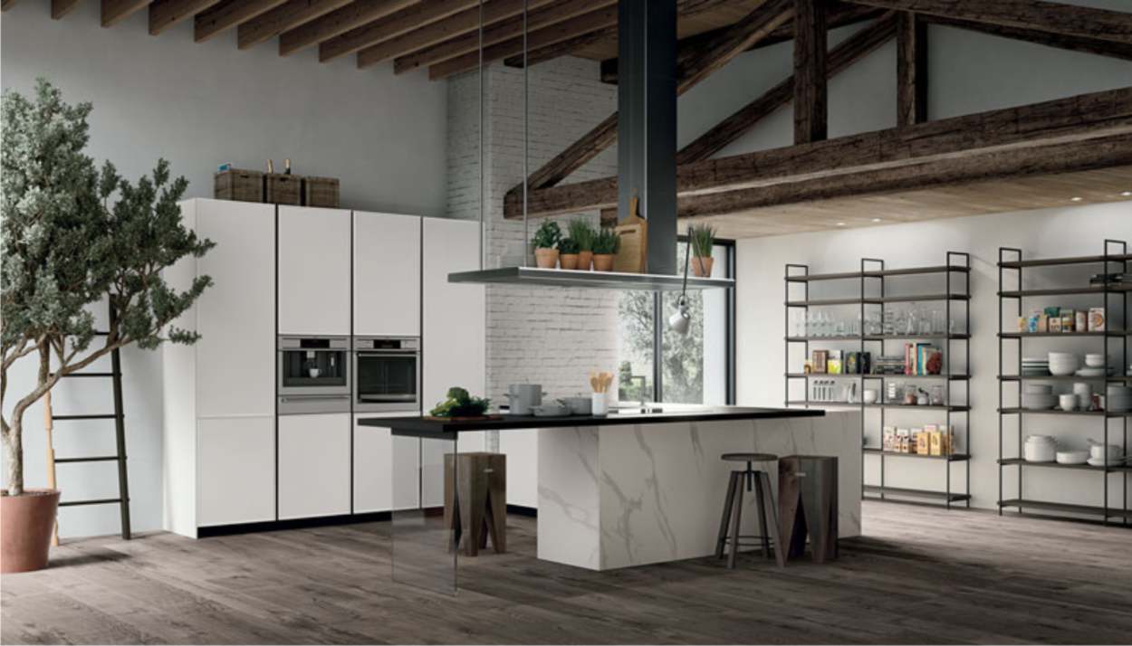 Cucine con penisola 8 bianca marmo
