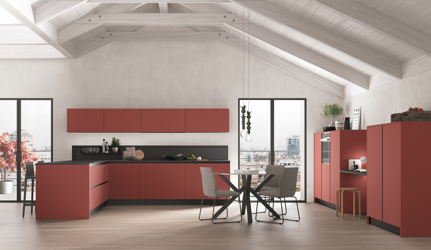 Cucine moderne 41 Cucina Stosa Young rosso corallo