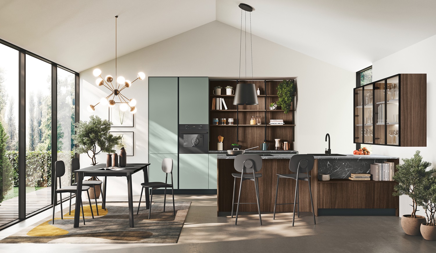 Cucine con isola 8 Cucina moderna con una grande isola attrezzata con lavello e piano cottura