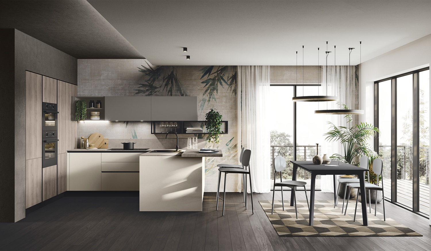 Cucina a ferro di cavallo moderna