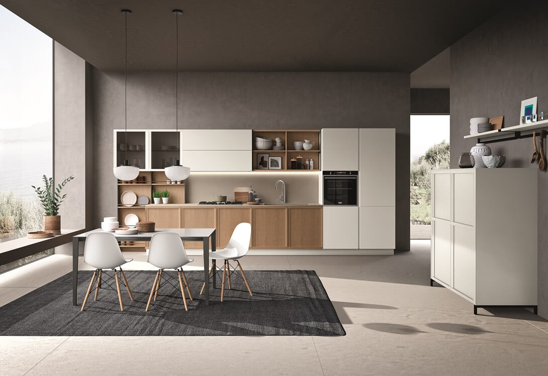 Cucine contemporanee 4 Cucina lineare bianca e rovere modello Newport