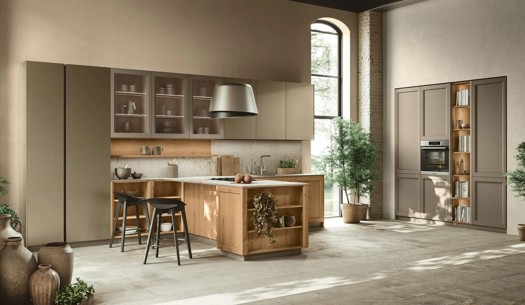 Stosa Palio: le nuove cucine moderne con anta a telaio 4 Cucina Stosa Palio con ampia penisola attrezzata con piano cottura