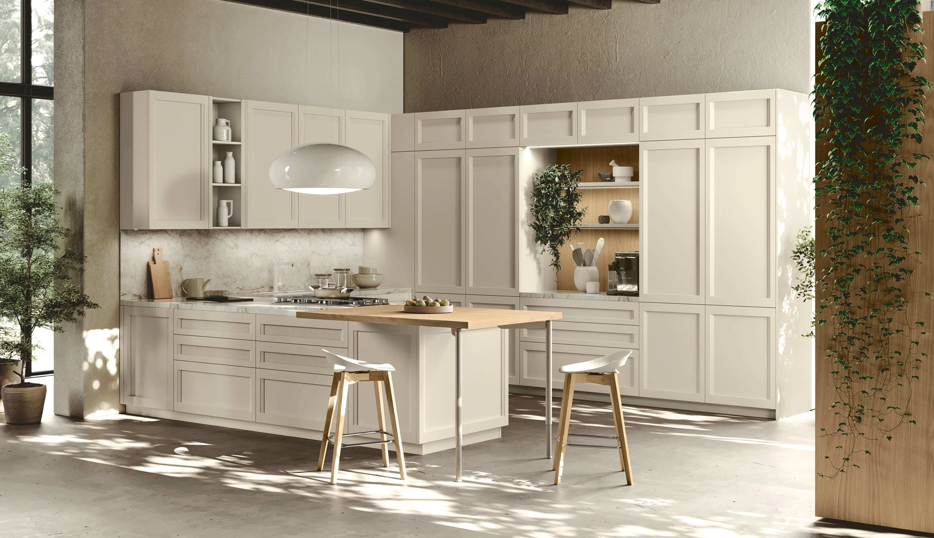 Stosa Palio: le nuove cucine moderne con anta a telaio 5 Ampia cucina luminosa in finitura laccata chiara modello Palio di Stosa