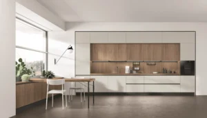 Cucina lineare Stosa Infinity bianca e legno
