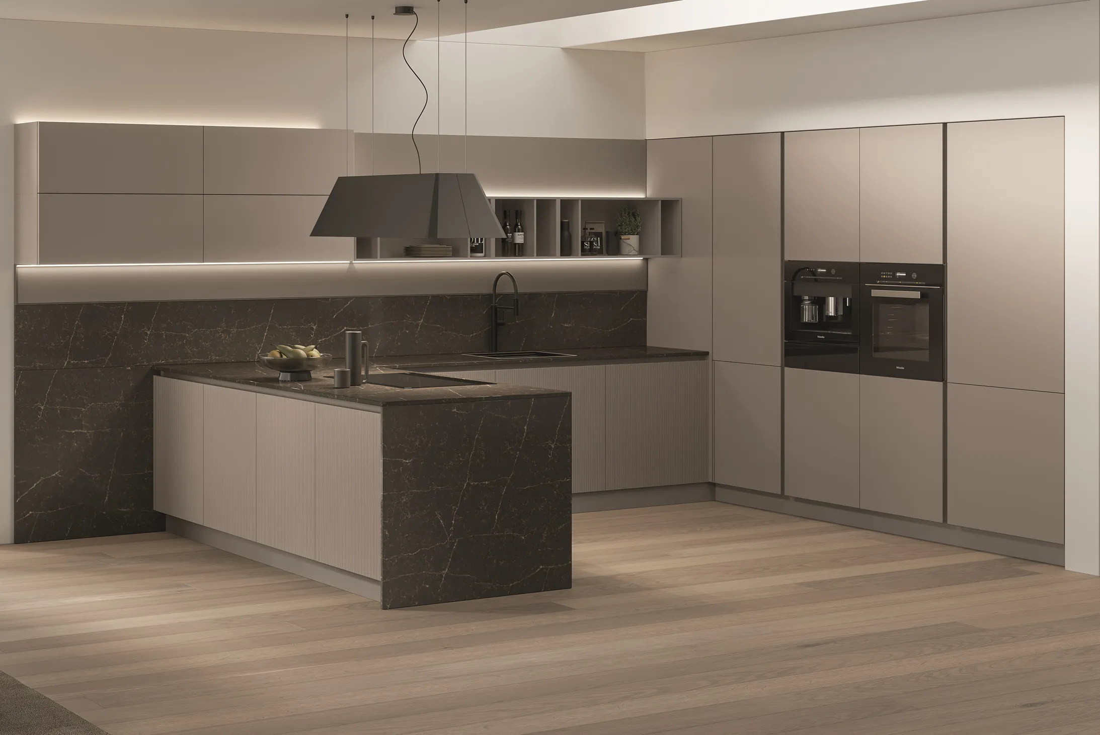 Color Trend: le cucine in laccato opaco di Stosa 1 Cucina moderna Stosa color trend con ante lisce e ante fresate